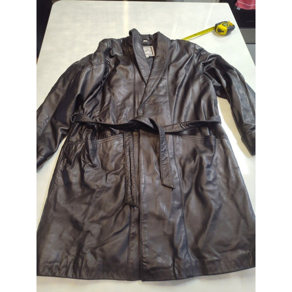 Excelled Collection Women's Size XL Black Leather Mid-Length Trench Coat NWT